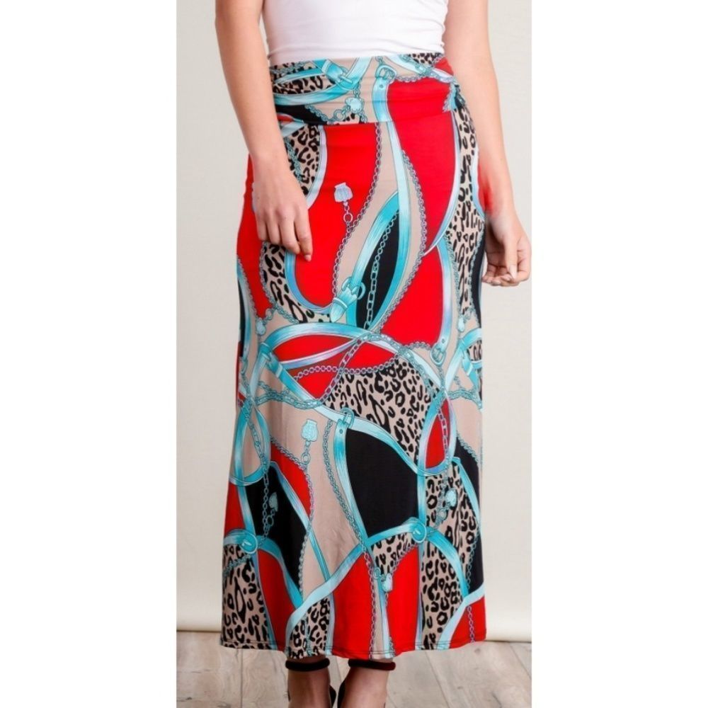 Red Animal Print Maxi Skirt